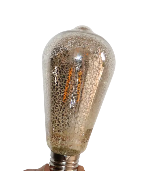 Ampoule vintage à filament avec verre dépoli, tenue à la main