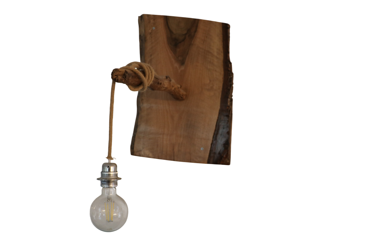 Luminaire mural en bois rectangulaire Lampe suspendue en bois naturel avec ampoule ronde, design minimaliste et rustique
